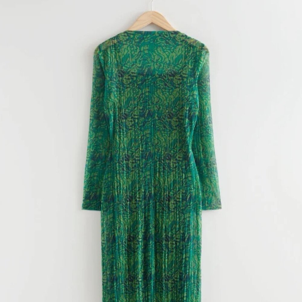& Other Stories Stockholm Atelier Green Printed Sheer Midi Dress – Size Small